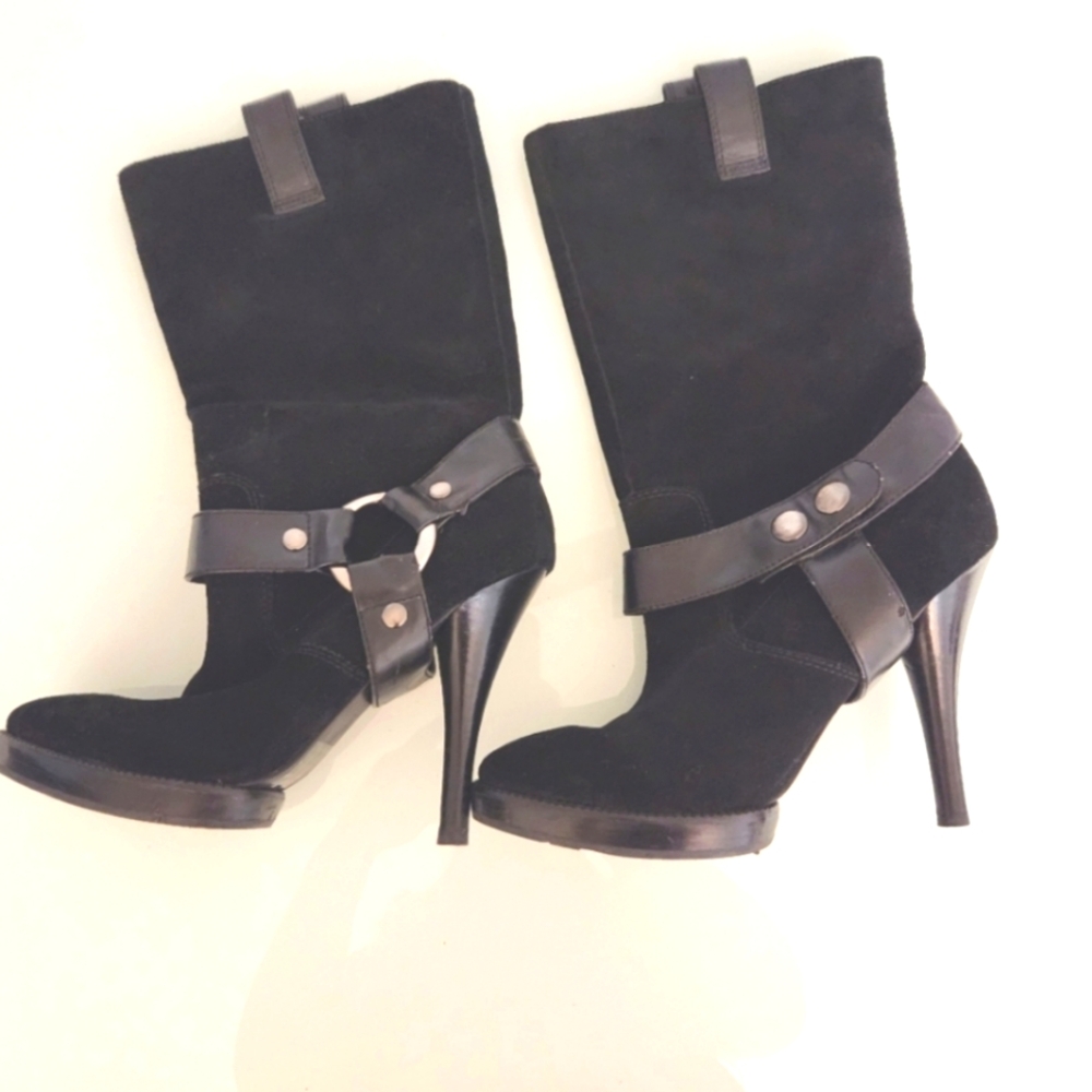 BCBG Black Heeled Boots with Strap Detail